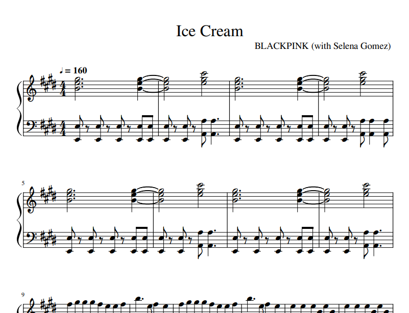 Blackpink - Ice Cream sheet music for piano solo